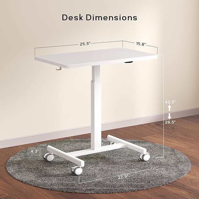 NICECOZY Mobile Standing Desk, Small Standing Rolling Desk, Portable Laptop Desk with Lockable Wheels, Computer Workstations, Adjustable Height, White