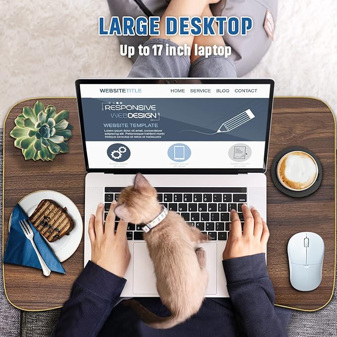 Zapuno Foldable Laptop Bed Table Multi-Function Lap Bed Tray Table with Storage Drawer and Water Bottle Holder, Serving Tray Dining Table with Slot for Eating, Working on Bed/Couch/Sofa
