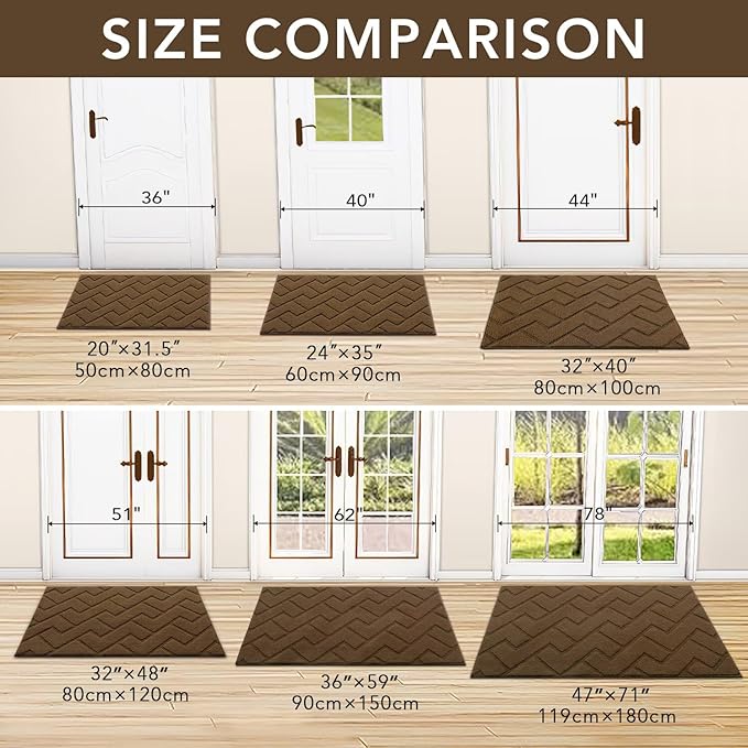 hicorfe Front Door Mat Outside Entrance,24"x35" Absorbent Muddy Dirt Resist Welcome Door Mats Outdoor Indoor,Stain and Fade Resistant,Non Slip Backing Entry Mat Doormat for Entryway (Dark Brown)
