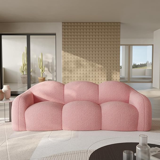 JACH Small Minimalist Sofa for Apartment, Modern Comfy Upholstered Sofas, Boneless Leisure Couches, 3-Seater Cloud Couch for Living Room Bedroom, Small Space (Pink, No Assembly Required)