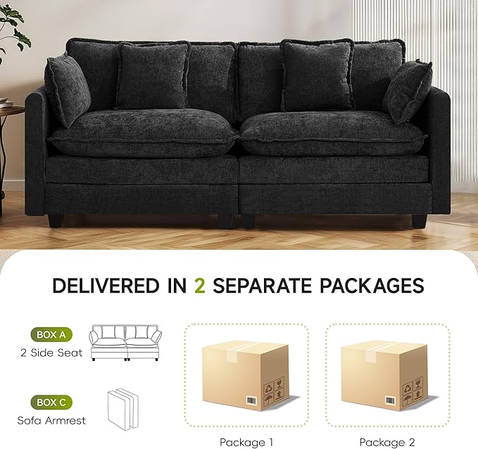 UMBFUN 2-Seater Cloud Couch, Oversized Comfy Modular Sectional Sofa with Deep Seat Cushions, Chenille Loveseat for Living Room, Apartment & Small Spaces, Dark Grey