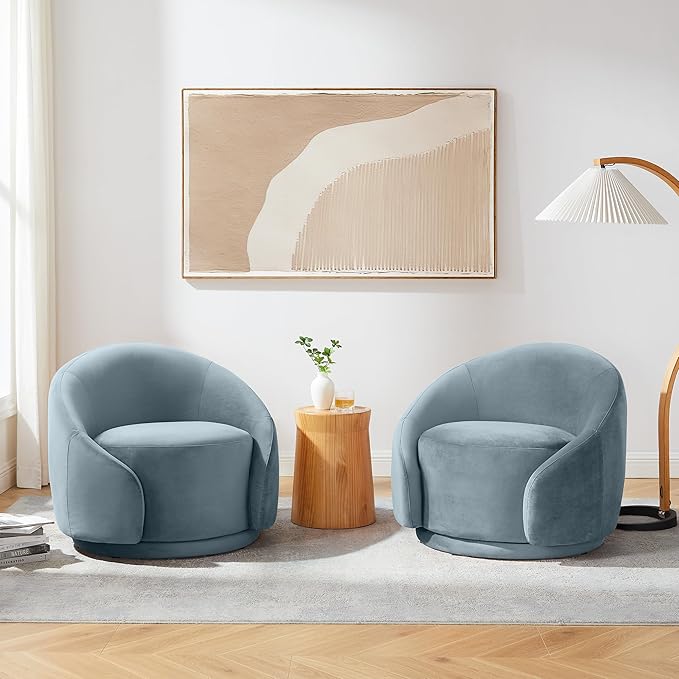 VANOMi Small Swivel Accent Chair for Living Room, Comfy Swivel Vanity Chair with Armrest, 360 Degree Velvet Barrel Accent Chair for Bedroom, Apartment, Blue