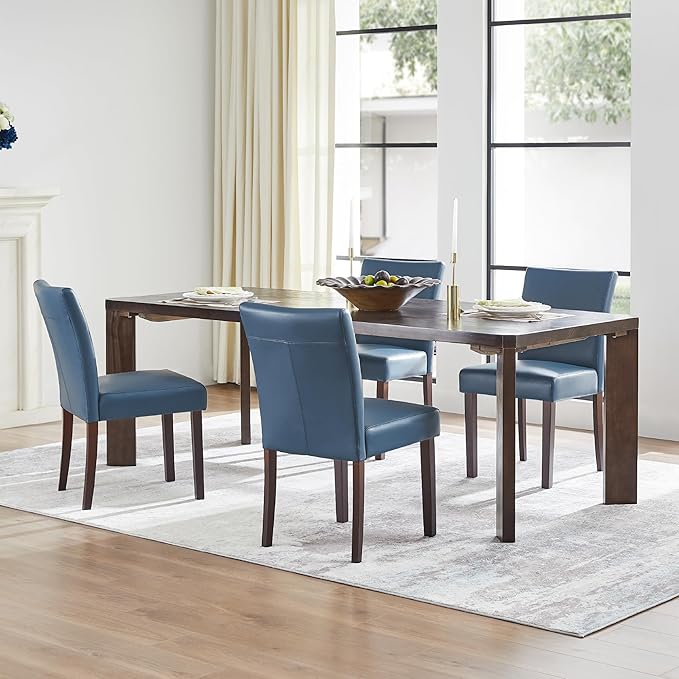 Watson & Whitely Upholstered Kitchen & Dining Room Chairs with Low Back, Faux Leather Armless Dining Chairs with Solid Wood Legs, Set of 2, Blue