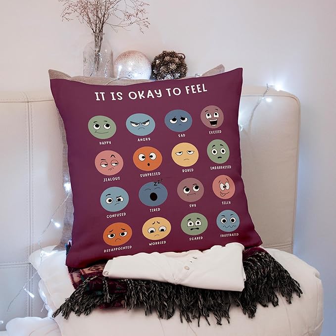 Nogrit Counseling Office Must Haves Pillow Cover, Calming Corner, Mental Health Pillowcase Decor for Home Kids,Mental Health Counselor Gifts, Calming Corner Pillow Covers 18x18 Dark Purple