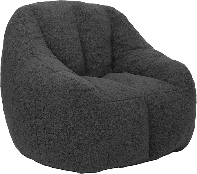 Setawix Bean Bag Chair with Filler, Comfy Teddy Bean Bag Chairs for Adults and Kids, Cozy BeanBag Sofa Fully Floor Couch with Memory Foam for Living Room Bedroom,Dark Grey