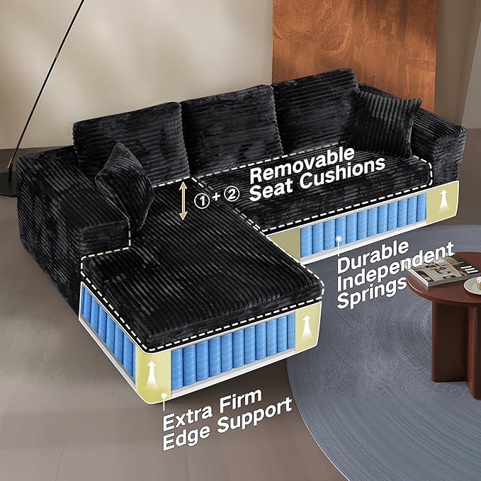 Extra Firm 108” Cloud Boneless Couches for Living Room,Modular Sectional Cloud Couch with Deep Seat, High-Resilience Foam/Sag-Resistant/Keeps its Form, No Assembly Required (Right-Facing Chaise) | Quick Assembly, Extra Firm Support, Not easily collapsed