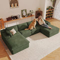 136" Cloud Sectional Couch with U-Shaped Chaise,Corduroy Viral Boneless Sofa with Ottoman,Memory Foam Couches in a Box with Deep Seat for Living Room,No Assembly Required (Green,Right-Facing Chaise)