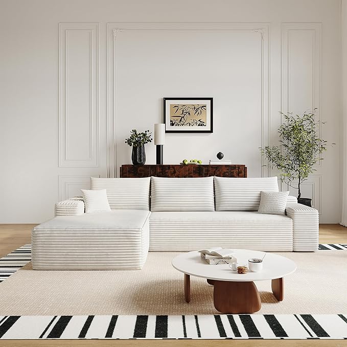 AUGOP 108" Sectional Couches for Living Room Modern Modular Sofa with L-Shape Couchs Upholstered Boneless Couch Deep Seat Sectional Couch with Chaise (White, Left Facing Chaise+2Seaters)
