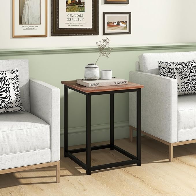 Giantex Round Nesting Table Set of 3, Farmhouse Coffee Table w/2 End Tables, Sturdy Metal Frame, 3-Piece Wooden Living Room Table Set for Home Office, Apartment (Walnut & Black)