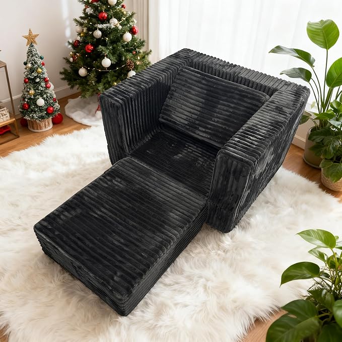 Segreto Lazy Floor Sofa for Adult Plush Lounger Armrest Bean Bag Chairs with Memory Foam Filler Ultra Soft Fluffy Large BeanBag Chair for Living Room Dorm Bedroom,Dark Grey