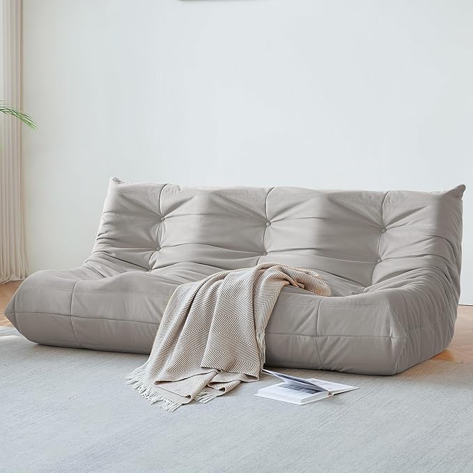 Bean Bag Chair, Large Fireside Chair Bean Bag Sofa for Adults, 3 Seater Bean Bag Chairs for Teens with High-Resilience Foam, Memory Foam Bean Bag for Living Room, Bedroom, Office (Suede, Light Gray)