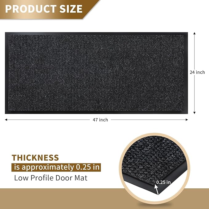 Yimobra Doormat Outdoor Indoor Entrance 47 x 24, All-Season All-Weather Front Door Mat, 100% Waterproof Welcome Matt for Floor Garage Outside Entry, Stain and Fade Resistant,Black Grey