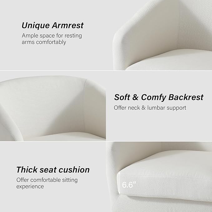 Swivel Barrel Chair, Modern Round PU Leather Accent Armchair for Living Room, Bedroom, Oversized Comfy Club Reading Chairs for Adults (Fabric Beige, Set of 1)