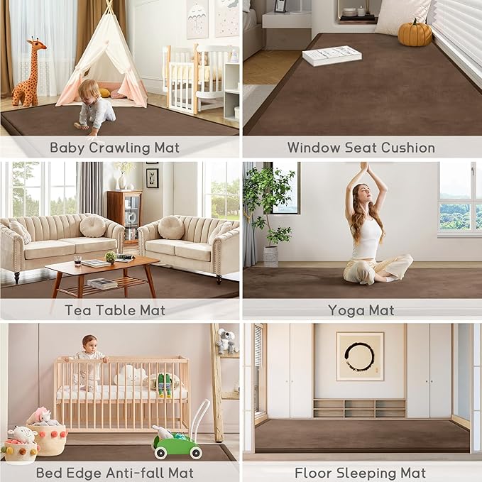 Baby Play Mat for Floor Tummy Time Mat Nursery Muscle Area Rug Playroom Rug Tatami 65"*50" Memory Foam 1.3" Thick Crawling For Babies,Toddlers, Infants, Kids,Floor,Coffee