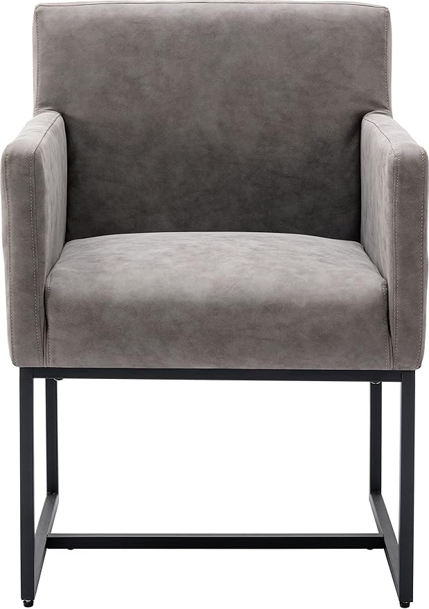 Set of 4 Upholstered Dining Chairs with Armrest, PU Leather Modern Accent Armchairs, Kitchen & Dining Room Chairs Side Chairs, Grey