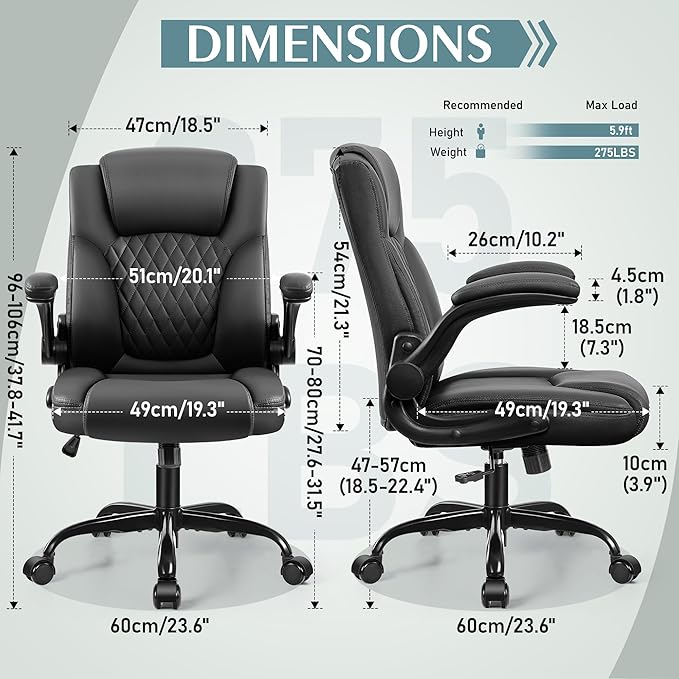 Leather Office Chair, PU Home Computer Desk Chairs with Ergonomic Back Support, 360°Swivel Free, Small Gaming Chair with Wheels and Adjustable Armrests, for Short People Use