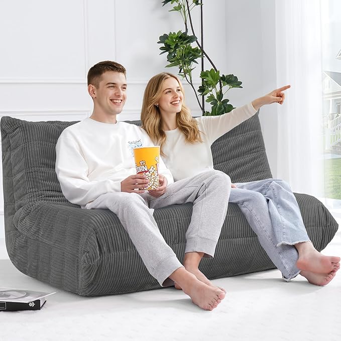 Bean Bag Chair,Giant Beanbag Chairs for Adults,Comfy Large Fireside Chair Lazy Sofa,Corduroy Bean Bag Lounger with Memory Foam Filled,Floor Sofa Couch for Living Room (Dark Grey, Loveseat)