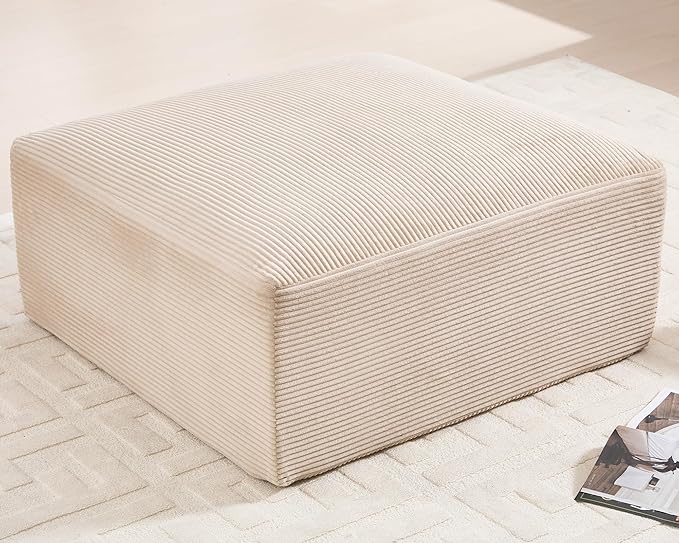 108” U-Shaped Sectional Sofa Couch with High-Seat, Corduroy Modular Cloud Sofa with Chaise ‌and Ottoman, Modern Couches for Living Room, No Assembly Require, Oatmeal