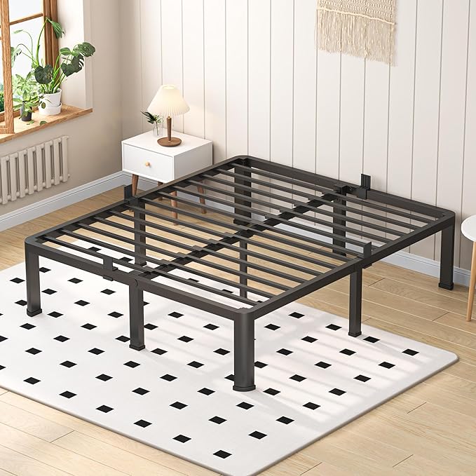 VIPSHOW 18 Inch California King Heavy Duty 3500 lbs Bed Frame with Round-Corner Legs & Anti-Squeak Design – Quick Assembly Metal Platform, No Box Spring Needed