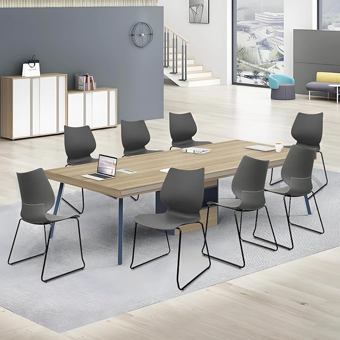 Stacking Waiting Room Chairs, Stacked Plastic Office Chair with Ergonomic Lumbar Support and Metal Legs for Conference School Church Guest Reception Set of 8, Grey