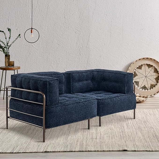 MCombo Modular Sofa Couch with Removable Cushion, Accent Sofa Chair, Upholstered Sofa for Living Room, Apartment, Office (Blue, Corner Seat)