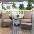 UDPATIO Balcony Furniture Outdoor Patio Chair with Ottoman for Small Space, 5 Piece Wicker Patio Furniture Set with Side Table, Khaki