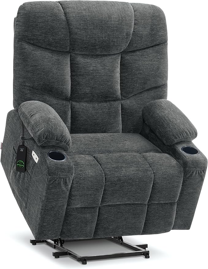 MCombo Oversized Power Lift Recliner Chair with Extended Footrest, Extra Wide 27.2" for Big and Tall Elderly People, Fabric R7399 (Dark Gray, Large-Oversize)