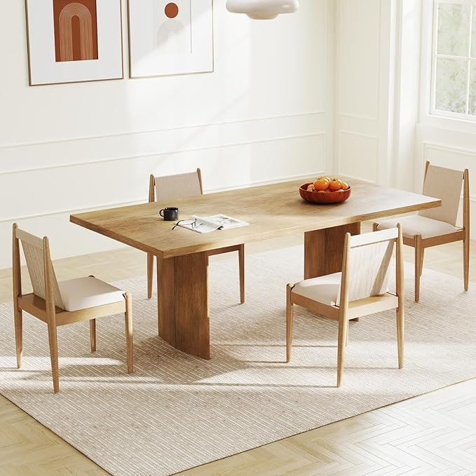 DUOMAY Upholstered Linen Beige Dining Chairs Set of 2, Wooden Armless Kitchen Chairs with Natural Legs and Sturdy Frame for Dining Room, Restaurant, Living Room