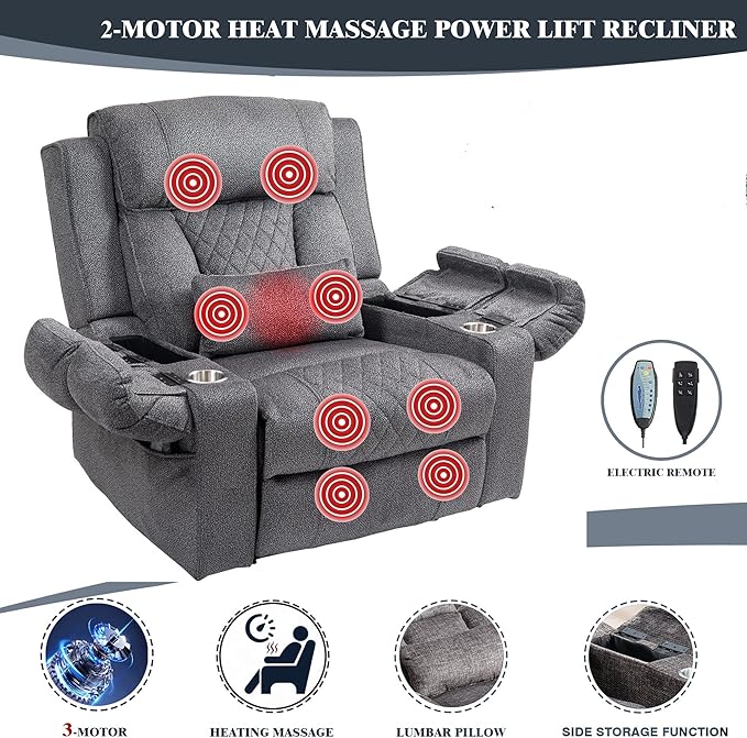 28 inch Extra Wide Power Lift Assist Recliner Chair for Elderly Big and Tall Men, Heavy Duty Lift Chair with Heat and Massage, Cup Holders & USB for Adults Lazy Boy Sleeping, Light Brown