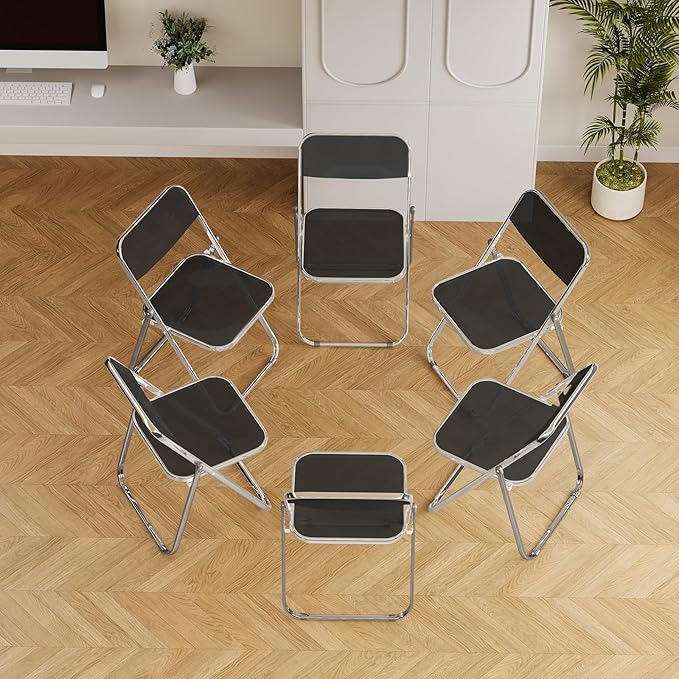 6 Pack Black Plastic Folding Chairs - Banquet Bundle Stackable for Wedding Table, Event Seating, Hotel Ballroom (250lb Capacity)