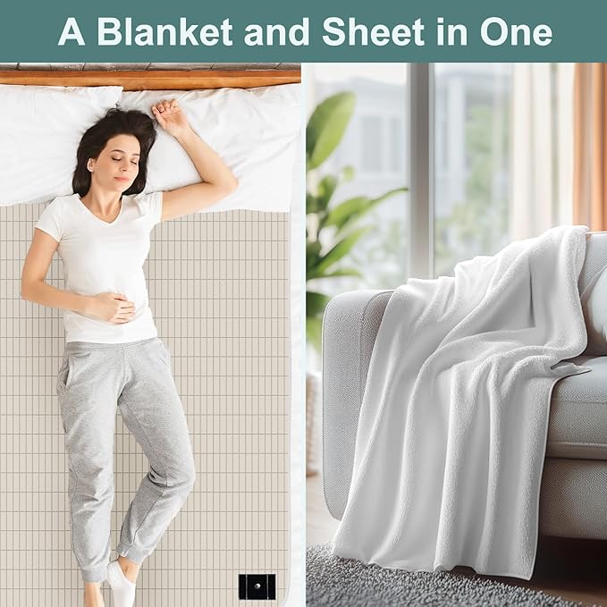 MAOOHON Grounding Blanket, Earth Connected Bedding Throw, Grounding Sheet for Improved Sleep, Includes Silver Fiber 50x60 Inch, Beige
