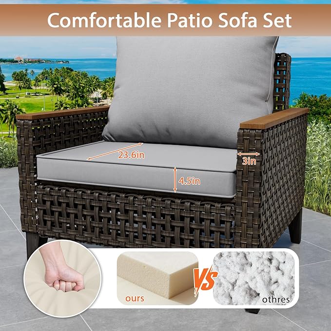 Xmkmvk 15 Piece Patio Sectional Sofa Set with 50000 BTU Fire Pit Table, All-Weather Wicker Rattan Outdoor Conversation Set, High Back, for Garden, Porch, Poolside, Gray