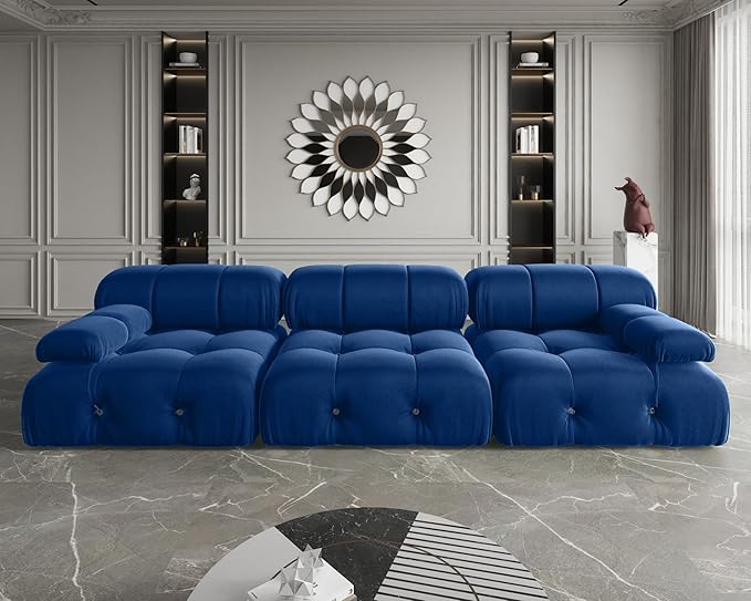 JACH 104" Convertible Modular Green Sectional Sofa, Minimalist Mid-Century Velvet Sofas Couches, Luxury Modern 3-Seat Wide Couch Sectional for Living Room Office Apartment (Blue)