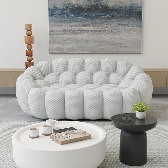 JACH 78.74'' Modern Bubble Sofa, Curved Couch, Upholstered Love Seat Couch, Lazy Floor Sofa, 3D Honeycomb-Shaped Leisure Sofas for Living Room, Apartment, Small Space, Light Grey
