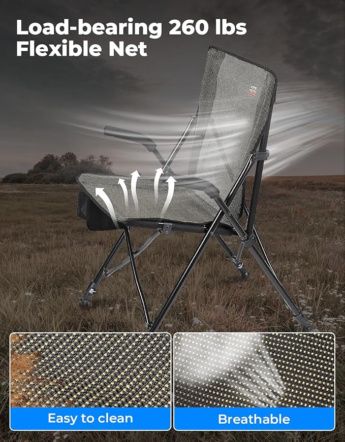 KEMIMOTO Hunting Blind Chair 360 Degree Silent Swivel, 300 Lbs Height Adjustable Quick Folding Portable Comfortable Hunting Deer Fishing Ground Chair