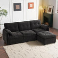 PALLOME 96" Modular L-Shaped Sofa - 3-Seat Cloud Couch with Movable Ottoman, Extra Deep Seat Sofa Couch with Throw Pillows for Living Room & Small Spaces (Black, 3-Seat + Ottoman)