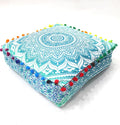 CRAFT KALA Green Ombre Large Hippie Mandala Meditation Floor Ottoman Pillow Cushion Pouf Cover Square Poufs Bohemian Circle Floor Cushion Case Outdoor Fireplace Yoga Living Room Decor Cover 16" Square