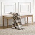 DM Furniture 46'' French Country Entryway Bench Wooden Linen Fabric Upholstered Seat Dinng Bench with Nailhead Trim for Hallway End of Bed, Beige