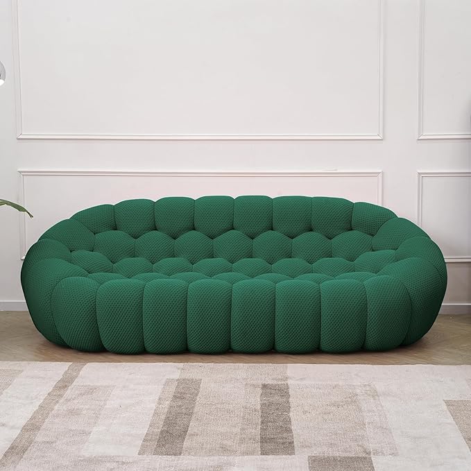 JACH 3 Seater Bubble Sofa Curved Couch, 98.43'' Comfy Upholstered Mesh Fabric Floor Sofa, 3D Honeycomb Shape Modern Couch for Living Room, Office, Apartment, Small Space (Green)