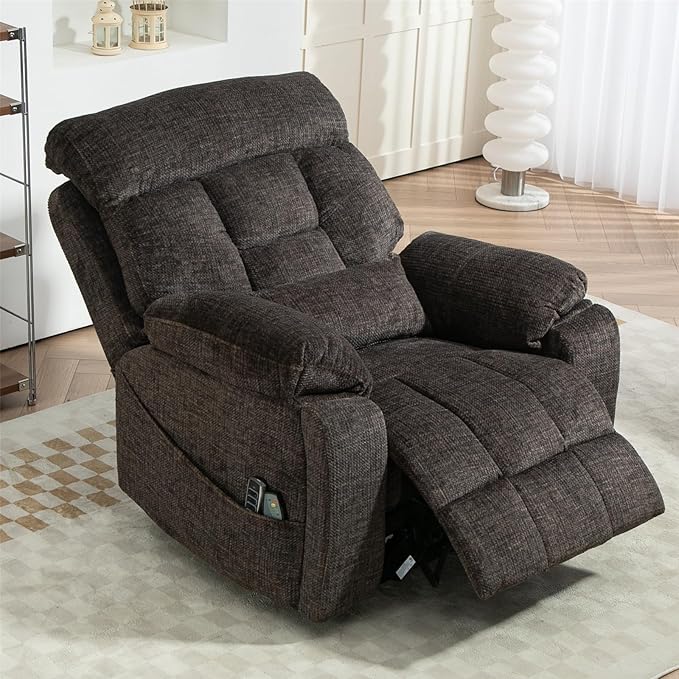 Lay Flat Power Lift Recliner Chair, | 400lbs | 25.5in Extra Wide | 4-Motor | Heat, Massage, Hidden Cup Holder, Sleeping | Big Man, Elderly (Charcoal Grey)