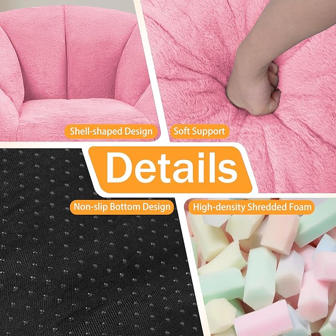 HABUTWAY Bean Bag Chair, Oversized Shell-Shaped Bean Bag Couch with Ottoman, Giant Beanbag Chair for Adults and Kids, Comfy Bean Bag Sofa & Footstool, Large Floor Sofa for Living Room Bedroom, Pink
