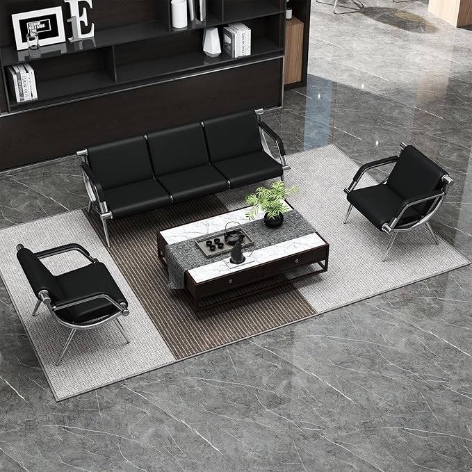 Kinfant Waiting Room Chair- Office Reception Furniture with Armrest and PU Leather Cushion, Office Guest Chair for Waiting Room Airport Hospital Bank Lobby, Black (1 Seat*2+3 Seat)