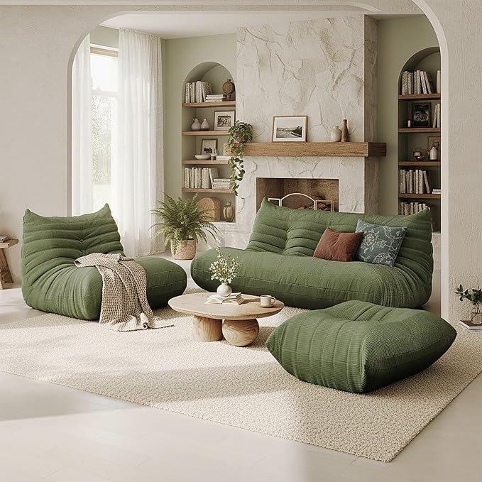 Bean Bag Chair for Adults,Armless Fireside Chair Comfy Corduroy Lazy Floor Sofa,Lounge Chair Lazy Sofa Couch Memory Foam Bean Bag for Living Room, Apartment Office,(Olive Green) 5 Seater