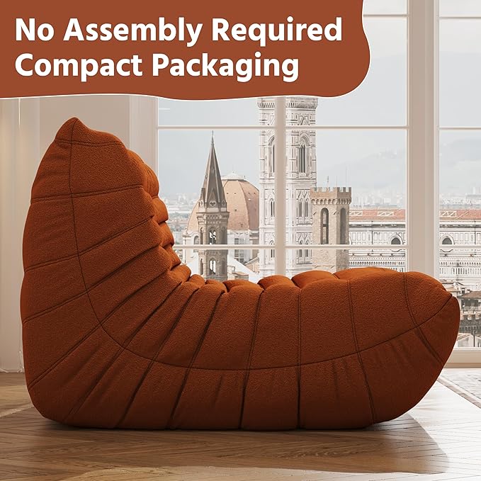 Bean Bag Chair Lazy Floor Sofa, Giant BeanBag Fireside Chair with Memory Foam Filled, Soft Bean Bag Comfy Couch for Teens Adults, Non-Slip Base Floor Lounge Chair, Living Room, Bedroom(Orange, Single)