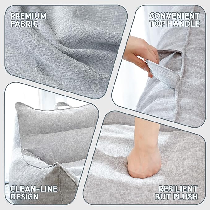 Giant Bean Bag Chair, Beanbag Chairs for Adults, Teens & Kids, Comfy Sofa Chair with Handle & Filling for Living Room, Reading & Gaming, Non-Slip(Light Grey-XL)