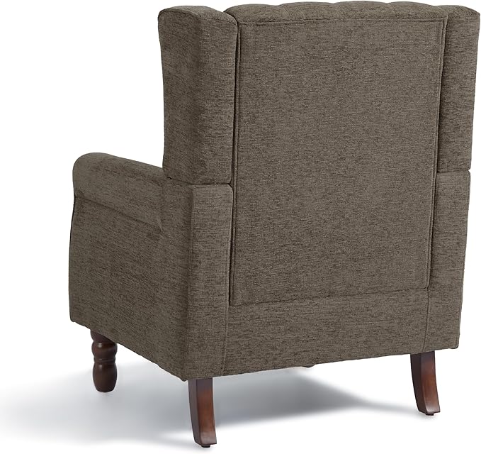 DREAMSIDEA Accent Chair, Upholstered Armchair with Button Tufted High Back & Solid Wood Legs, Comfy Wingback Reading Single Sofa Chair for Small Spaces, Living Room, Bedroom (Taupe, Set of 1)