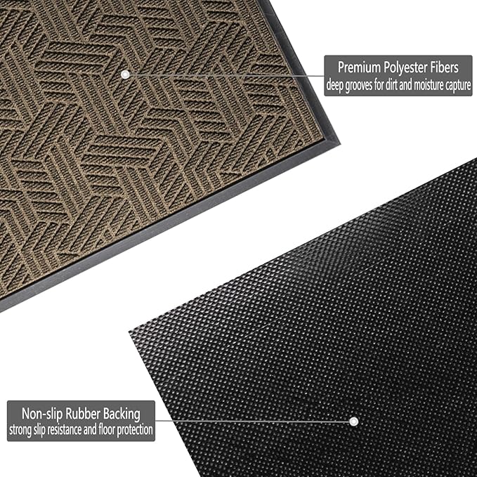 XADP Front Door Mat 29.5"x17" Indoors Outdoors Welcome Mats, Waterproof Non-Slip Rubber Backing Heavy Duty Doormat Outside Entrance, Low Profile Entryway Rugs Floor Mat for Patio, Pattern B Brown