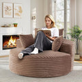 55"W Oversized Round Chair Lounge Chaise Indoor, Upholstered Comfy Circle Sofa Armchair, Modern Cozy Boneless Foam Floor Reading Chair for Living Room, Bedroom, No Assembly Required(Corduroy, Brown)
