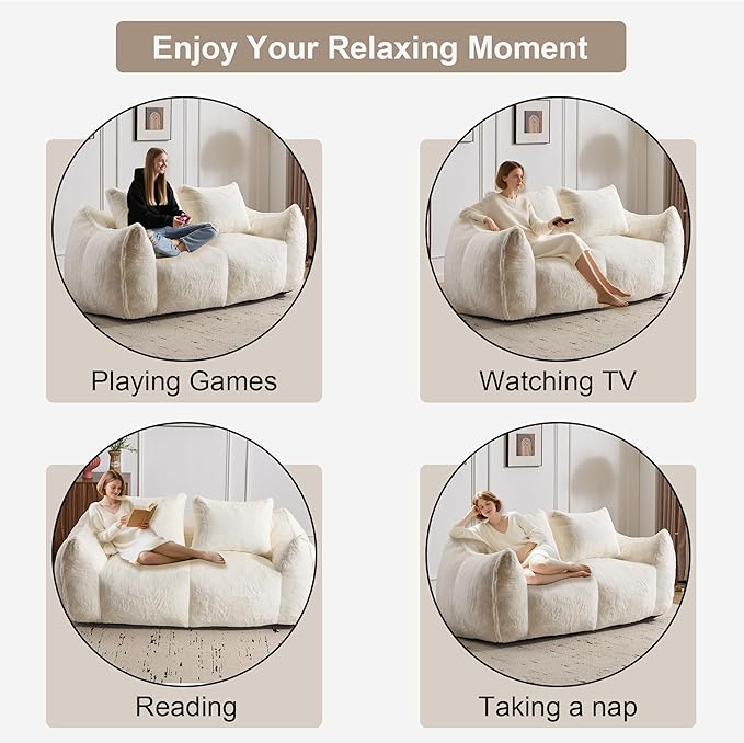KEIKI Giant Bean Bag Couch for Adults, Oversized Loveseat, 2 Seater Fireside Chair, Comfy Lazy Floor Sofa, Cozy Reading Chair with Pillows for Living Room, Bedroom, No Assembly Required