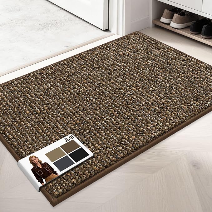 JSEI Dirt Trapper Door Mat 24"x36" Non-Slip Washable Entrance Mat, Dog Doormats, Absorbent & Fade-Resistant Floor Mats, Low Profile Welcome Mats for Entryway, Front Door, and Inside Entrance, Brwon